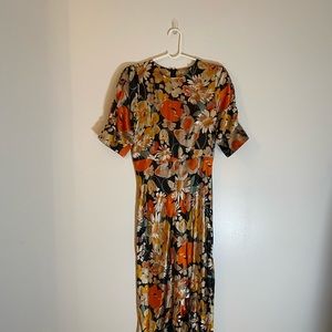 ASOS DESIGN bias midi dress with puff sleeves in satin floral print